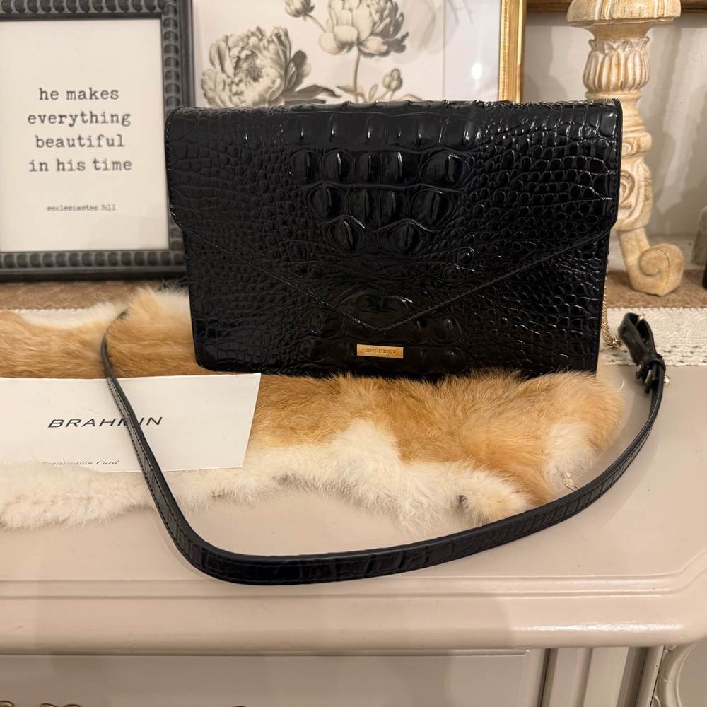 Brahmin Black crocodile embossed small crossbody purse handbag